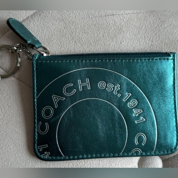 Coach Turquoise Metallic Key Chain Coin/Card Wallet - Picture 2 of 8
